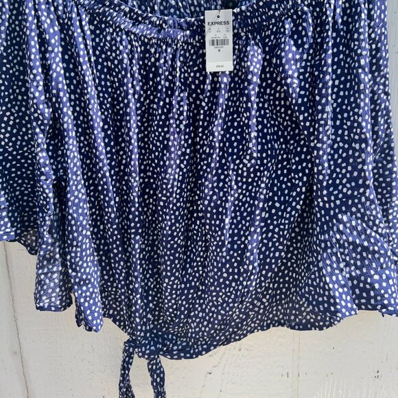 Express Blue Blouse w/ White Polka Dots - Picture 2 of 4